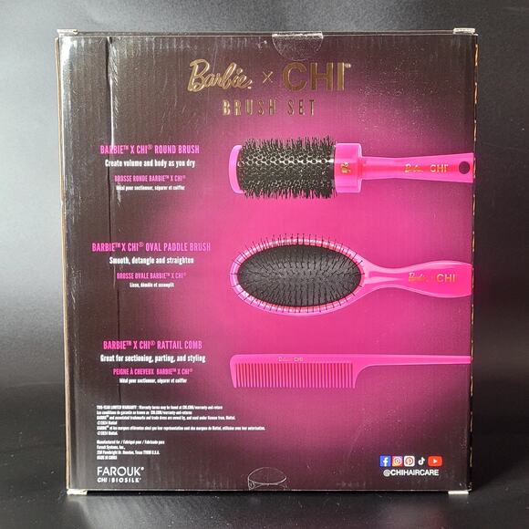 Barbie X CHI‎ 65th Anniversary Pretty In Pink Hot Pink Brush Set Princess NIB - Picture 4 of 5
